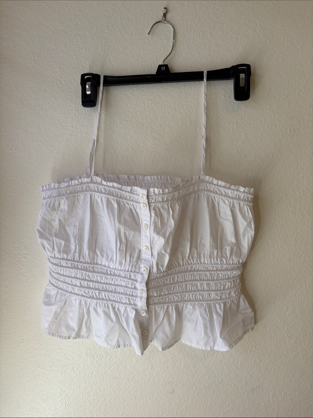 Madewell White Button-Front Smocked Crop Top